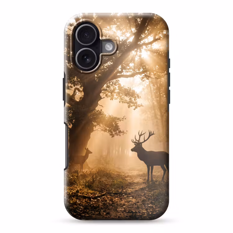 Hert - Bos - Mistig - Natuur - Goud Toughcase MagSafe Apple iPhone 17 klein -3d