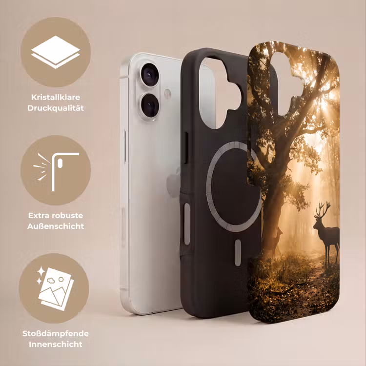 Hert - Bos - Mistig - Natuur - Goud Toughcase MagSafe Apple iPhone 17 klein -USP_Lagen_DE