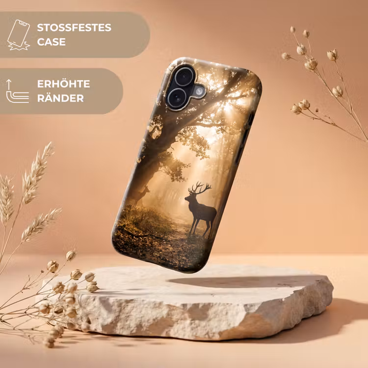 Hert - Bos - Mistig - Natuur - Goud Toughcase MagSafe Apple iPhone 17 klein -USP_RandenV_DE