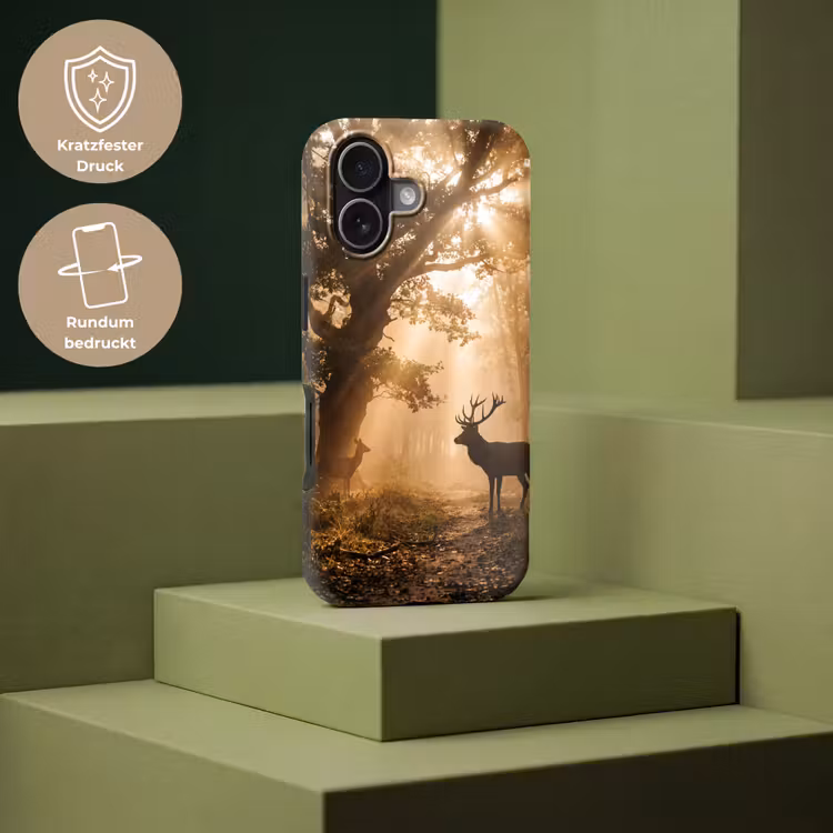Hert - Bos - Mistig - Natuur - Goud Toughcase MagSafe Apple iPhone 17 klein -USP_PrintM_DE
