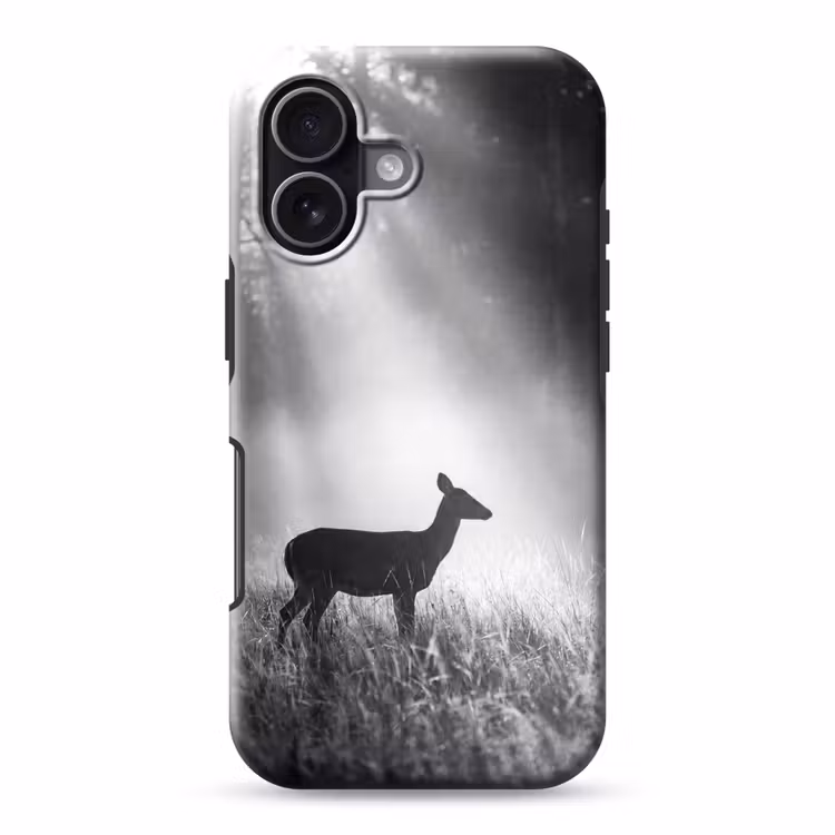 Hert - Bos - Zonnestralen - Zwart-wit - Natuur Toughcase MagSafe Apple iPhone 17 klein -3d