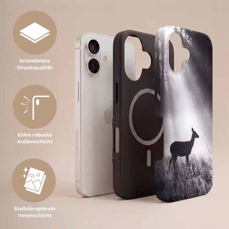 Hert - Bos - Zonnestralen - Zwart-wit - Natuur Toughcase MagSafe Apple iPhone 17 klein -USP_Lagen_DE
