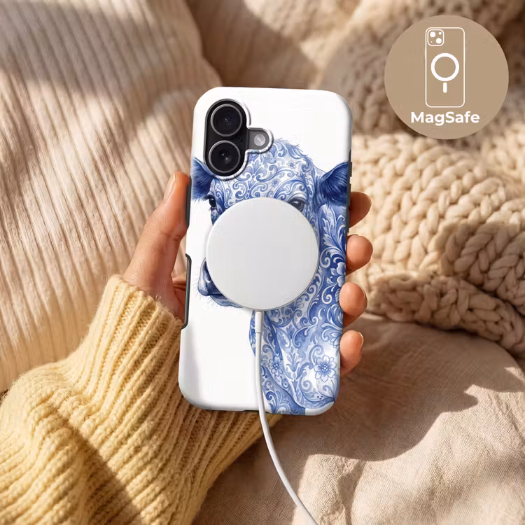 Illustratie - Koe - Blauw Toughcase MagSafe Apple iPhone 17 klein -USP_MagsafeV