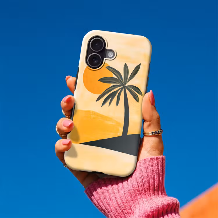 Illustratie - Palmboom - Zon - Heuvels Toughcase MagSafe Apple iPhone 17 klein -Sfeer1V