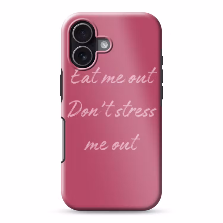 eat me out don't stress me out - Roze - Minimalistisch Toughcase MagSafe Apple iPhone 17 klein -3d