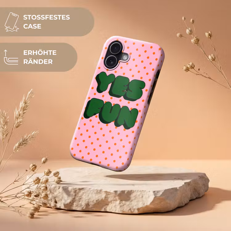 Yes fun - Groen - Roze - Stippen Toughcase MagSafe Apple iPhone 17 klein -USP_RandenV_DE