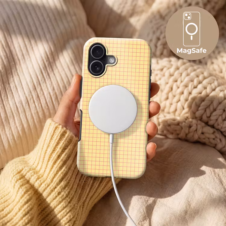 Ruitjes - Grid - Minimalistisch - Geel - Roze Toughcase MagSafe Apple iPhone 17 klein 1017 -USP_MagsafeV
