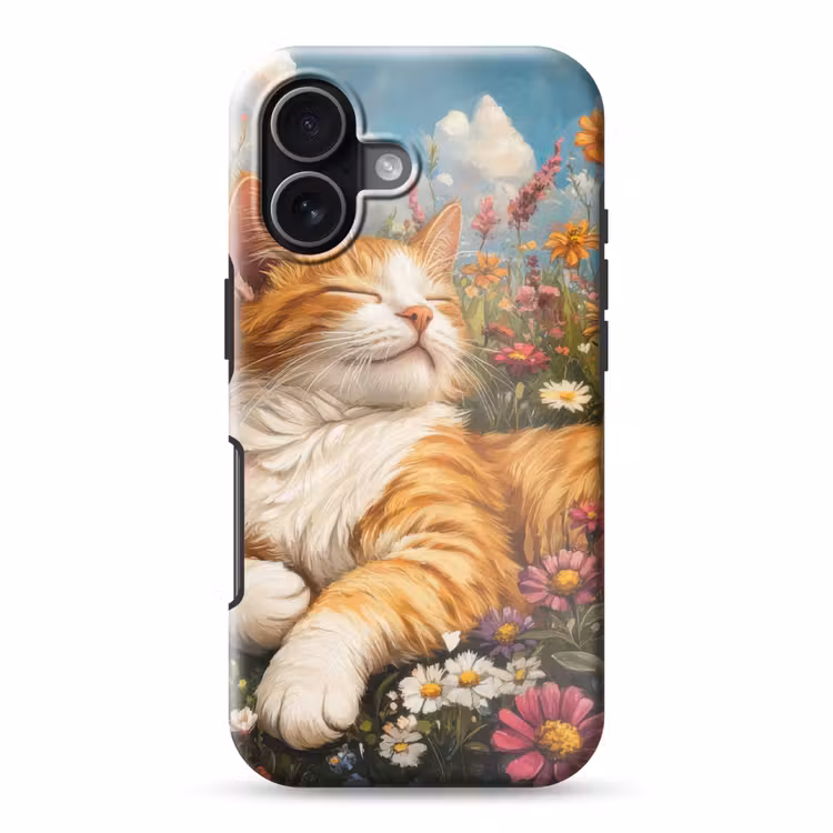 Kat - Bloemen - Ontspannen Toughcase MagSafe Apple iPhone 17 klein -3d