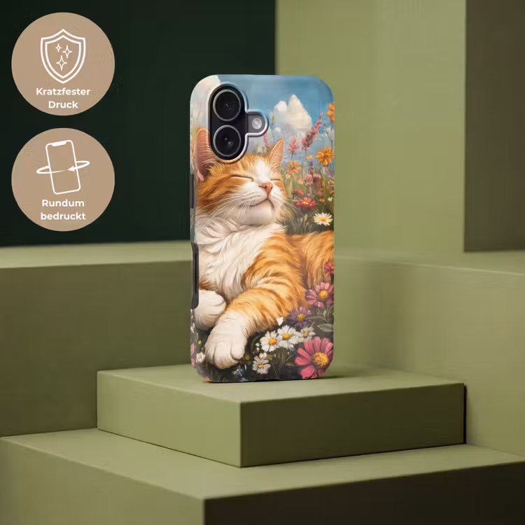 Kat - Bloemen - Ontspannen Toughcase MagSafe Apple iPhone 17 klein -USP_PrintM_DE