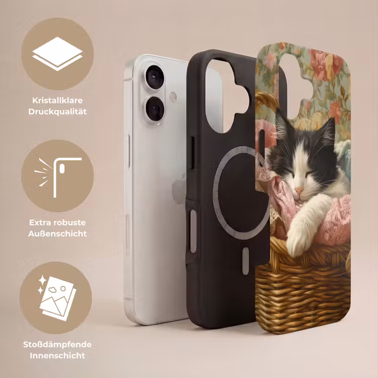 Kat - Bloemenprint - Rieten mand Toughcase MagSafe Apple iPhone 17 klein -USP_Lagen_DE