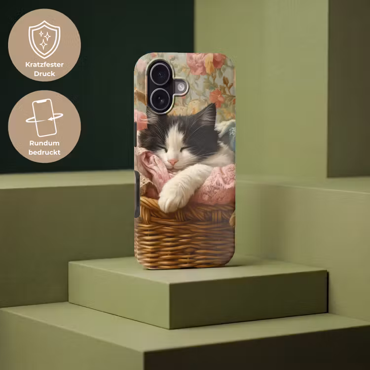 Kat - Bloemenprint - Rieten mand Toughcase MagSafe Apple iPhone 17 klein -USP_PrintM_DE
