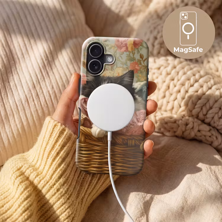 Kat - Bloemenprint - Rieten mand Toughcase MagSafe Apple iPhone 17 klein -USP_MagsafeV
