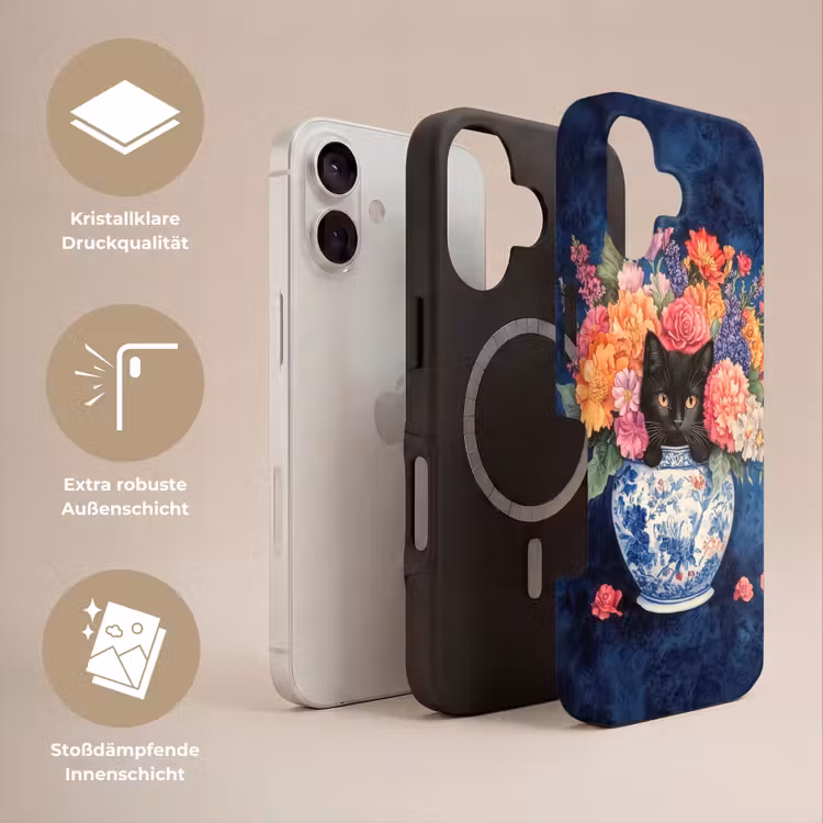 Kat - Felgekleurde bloemen - Vaas Toughcase MagSafe Apple iPhone 17 klein -USP_Lagen_DE