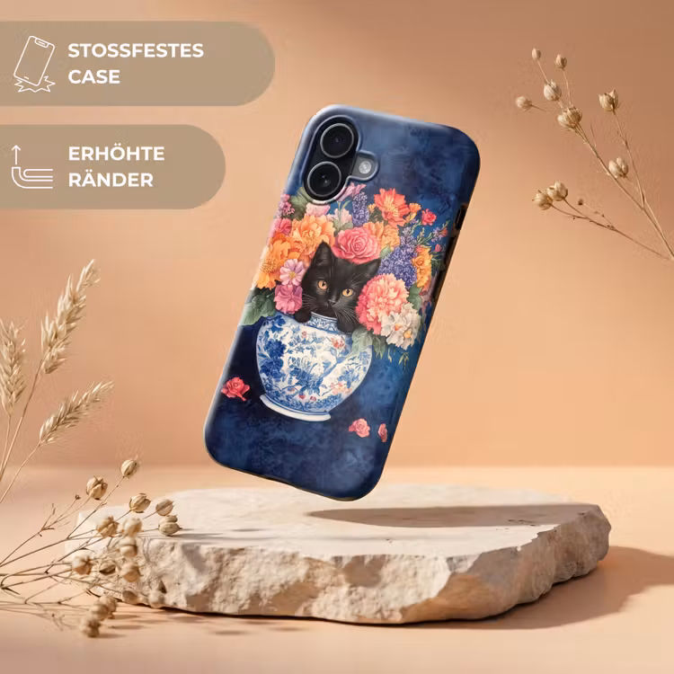 Kat - Felgekleurde bloemen - Vaas Toughcase MagSafe Apple iPhone 17 klein -USP_RandenV_DE
