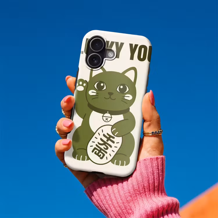 Kat - Geluk - Dieren - Modern - Groen Toughcase MagSafe Apple iPhone 17 klein -Sfeer1V