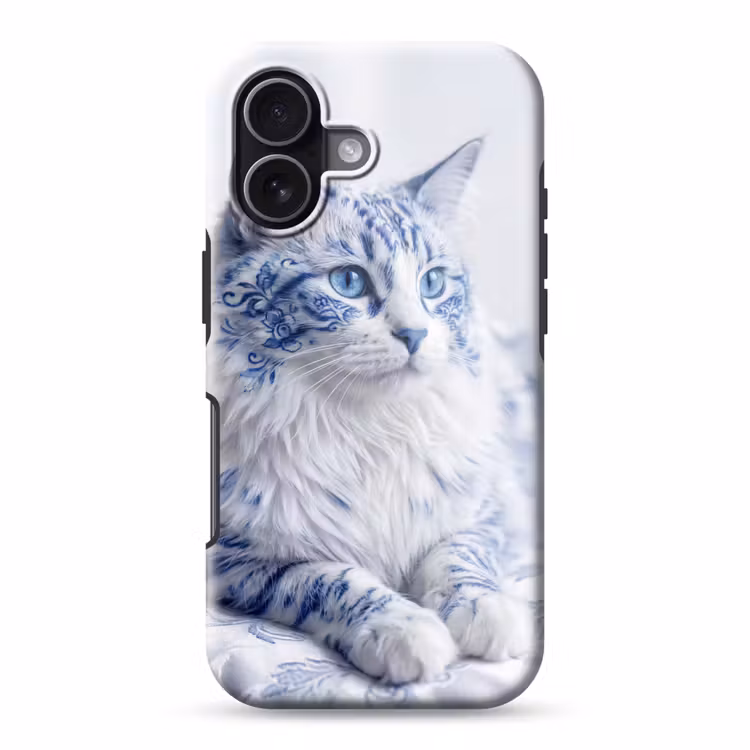 Kat - Patroon - Blauw Toughcase MagSafe Apple iPhone 17 klein -3d