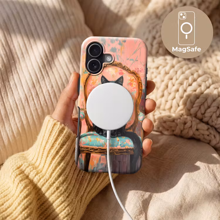 Kat - Roze - Stoel met bloemenmotief Toughcase MagSafe Apple iPhone 17 klein -USP_MagsafeV
