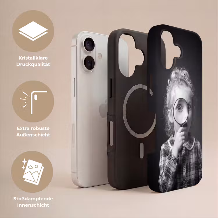 Kind - Vergrootglas - Portret - Zwart-wit Toughcase MagSafe Apple iPhone 17 klein -USP_Lagen_DE