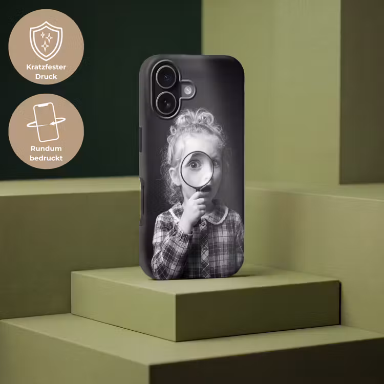 Kind - Vergrootglas - Portret - Zwart-wit Toughcase MagSafe Apple iPhone 17 klein -USP_PrintM_DE
