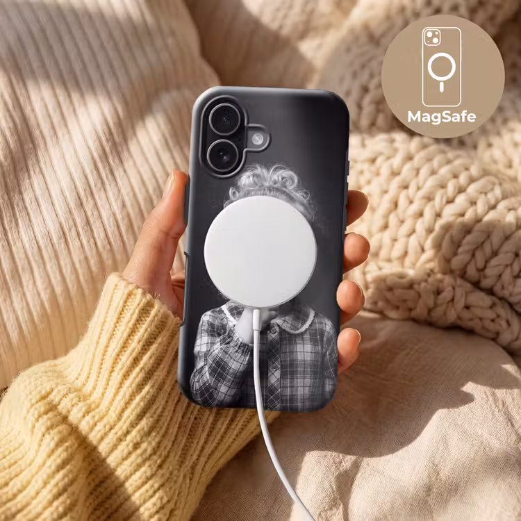 Kind - Vergrootglas - Portret - Zwart-wit Toughcase MagSafe Apple iPhone 17 klein -USP_MagsafeV