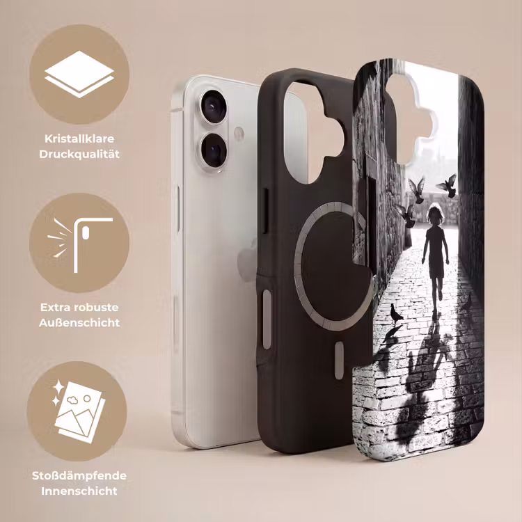 Kind - Vogel - Straat - Zwart-wit - Spelen Toughcase MagSafe Apple iPhone 17 klein -USP_Lagen_DE