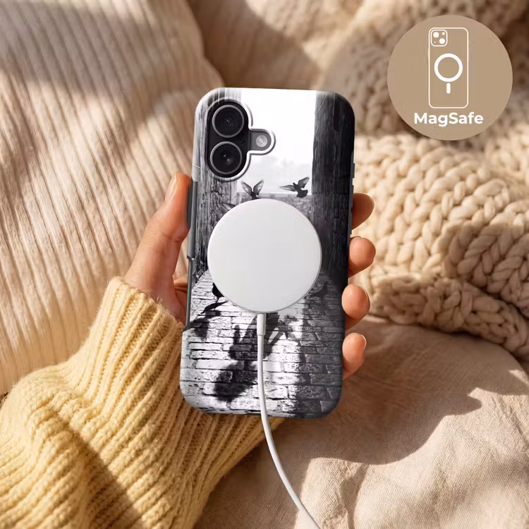 Kind - Vogel - Straat - Zwart-wit - Spelen Toughcase MagSafe Apple iPhone 17 klein -USP_MagsafeV