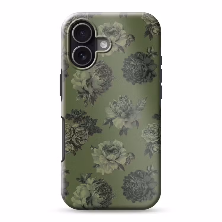 Klassiek - botanisch - olijfgroen - bloemen Toughcase MagSafe Apple iPhone 17 klein 1017 -3d