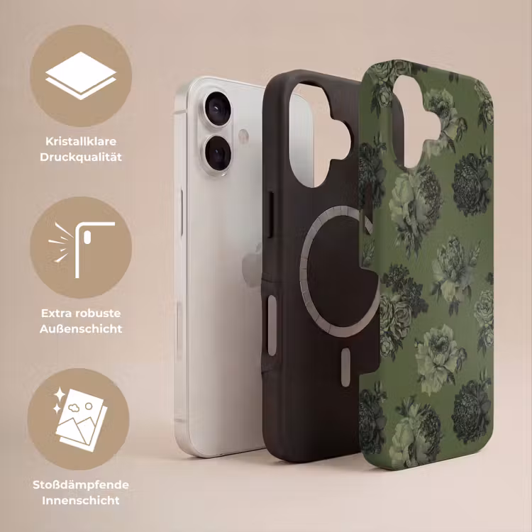 Klassiek - botanisch - olijfgroen - bloemen Toughcase MagSafe Apple iPhone 17 klein 1017 -USP_Lagen_DE