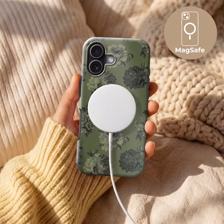 Klassiek - botanisch - olijfgroen - bloemen Toughcase MagSafe Apple iPhone 17 klein 1017 -USP_MagsafeV