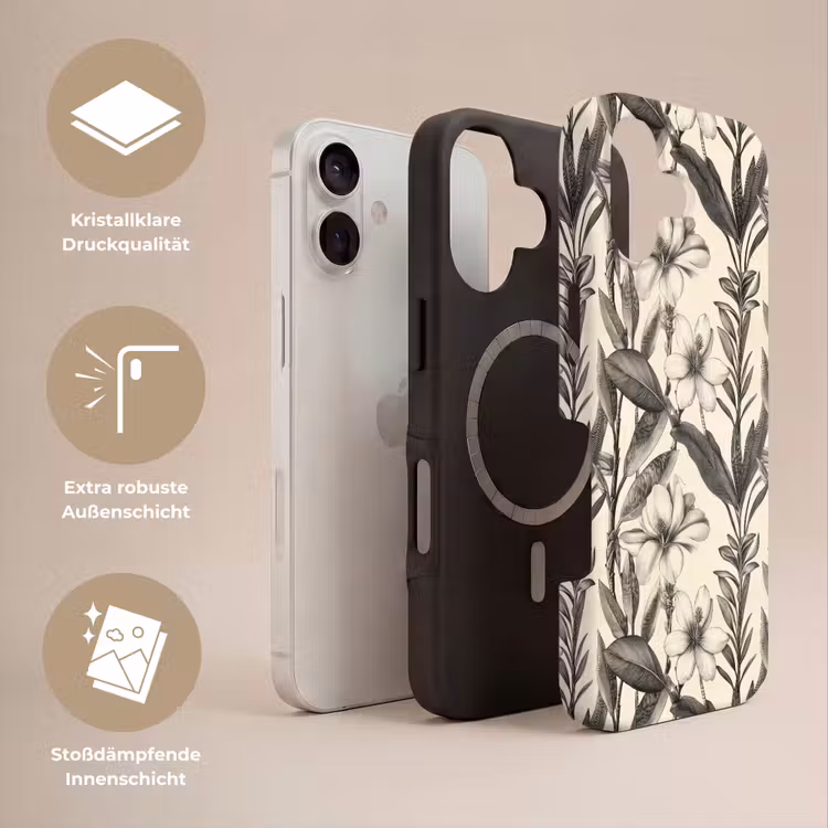 Klassiek - Botanisch - Zwart - Beige Toughcase MagSafe Apple iPhone 17 klein 1017 -USP_Lagen_DE