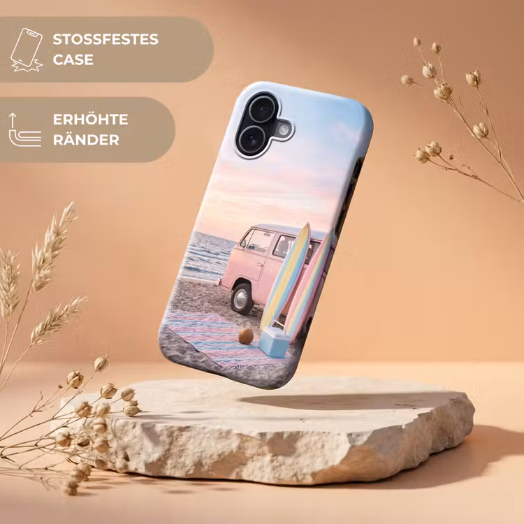 Busje - Strand - Surfplank - Zomer - Roze Toughcase MagSafe Apple iPhone 17 klein -USP_RandenV_DE