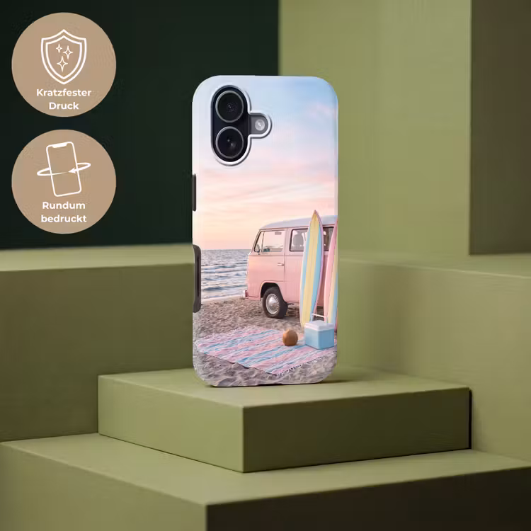 Busje - Strand - Surfplank - Zomer - Roze Toughcase MagSafe Apple iPhone 17 klein -USP_PrintM_DE