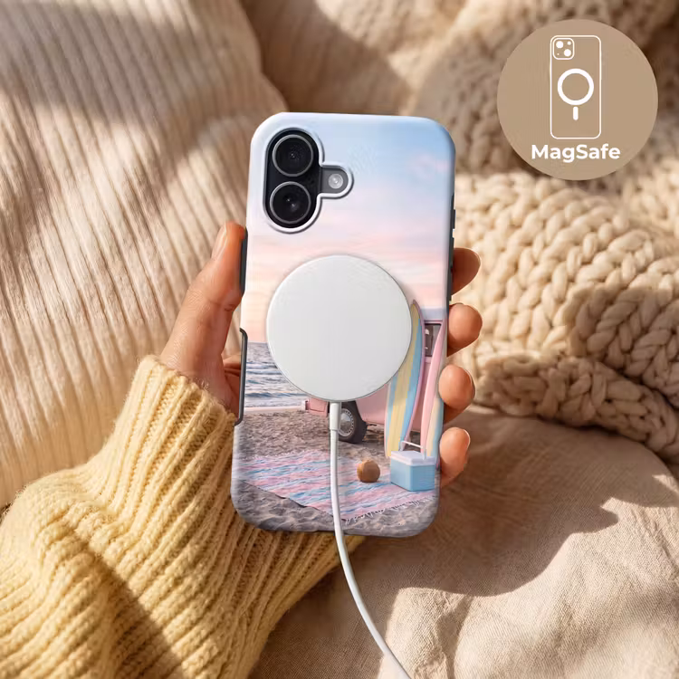 Busje - Strand - Surfplank - Zomer - Roze Toughcase MagSafe Apple iPhone 17 klein -USP_MagsafeV