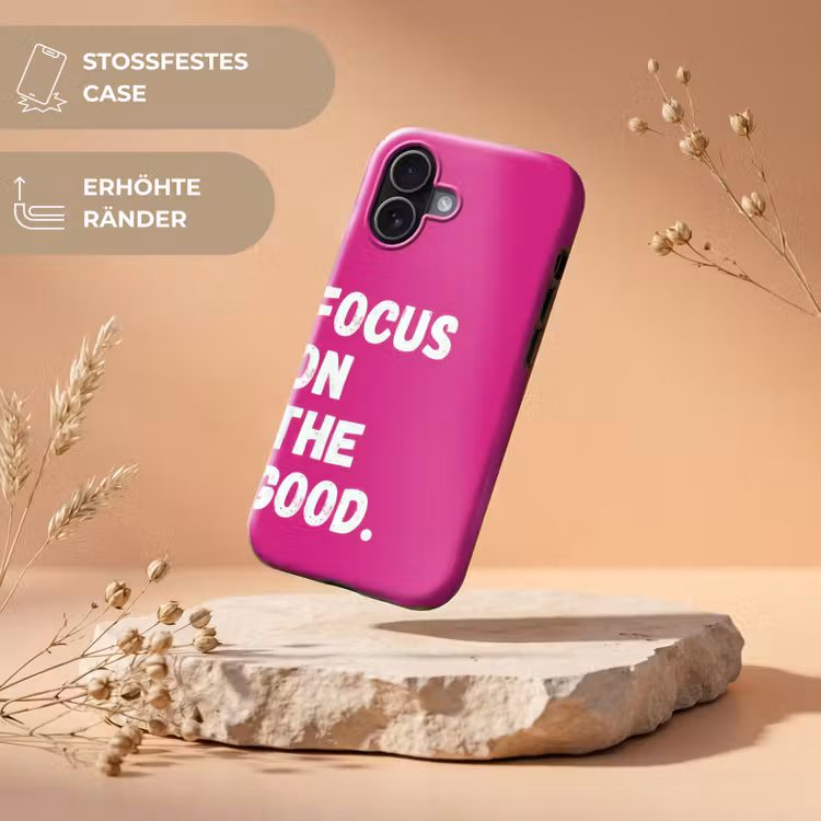 Focus on the good - Roze - Simple Toughcase MagSafe Apple iPhone 17 klein -USP_RandenV_DE