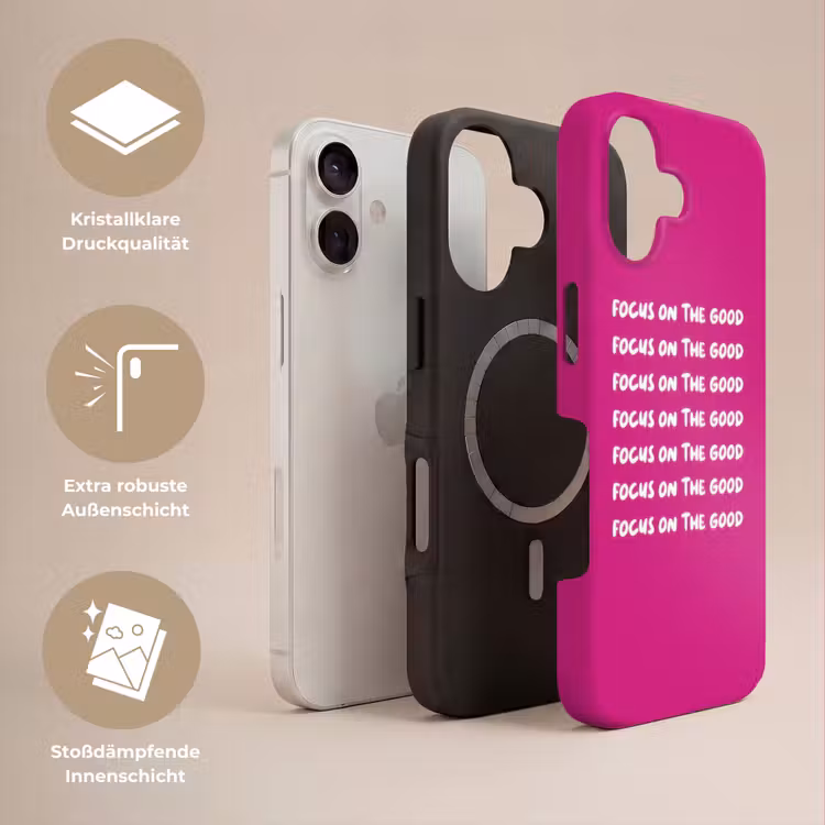 Focus on the good - Roze - wit Toughcase MagSafe Apple iPhone 17 klein -USP_Lagen_DE