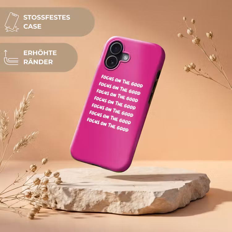Focus on the good - Roze - wit Toughcase MagSafe Apple iPhone 17 klein -USP_RandenV_DE