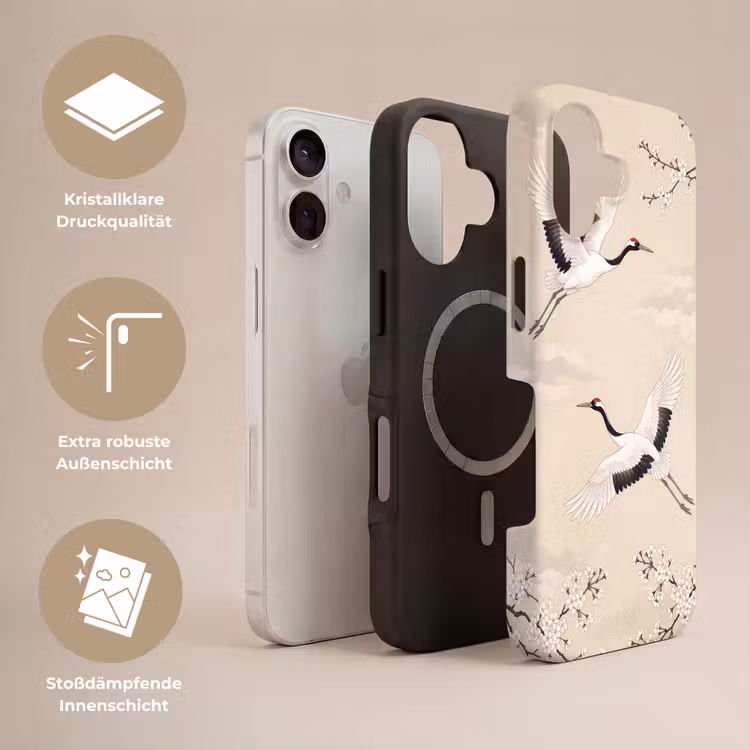 Kraanvogels - Bloesem - Beige Toughcase MagSafe Apple iPhone 17 klein -USP_Lagen_DE