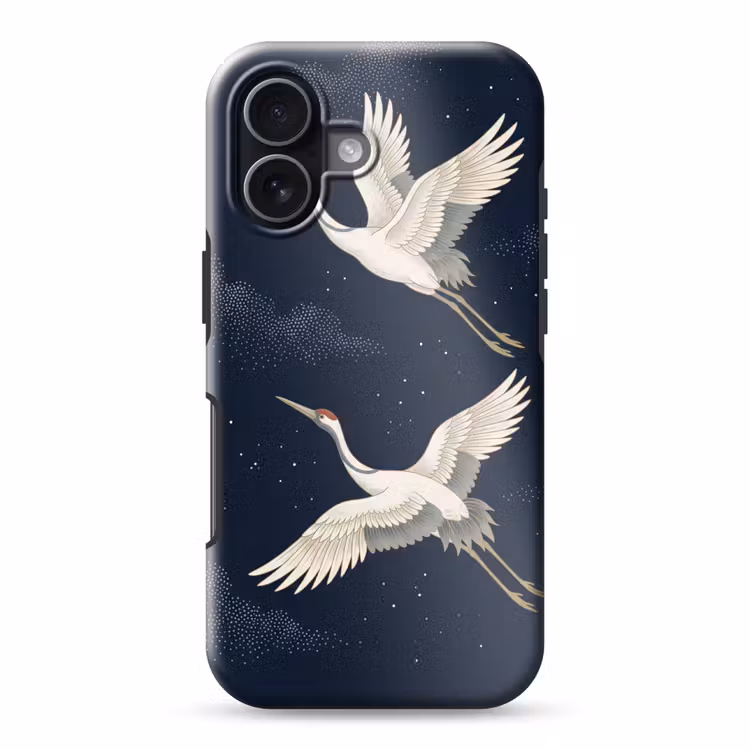 Kraanvogels - Nachthemel - Blauw Toughcase MagSafe Apple iPhone 17 klein -3d