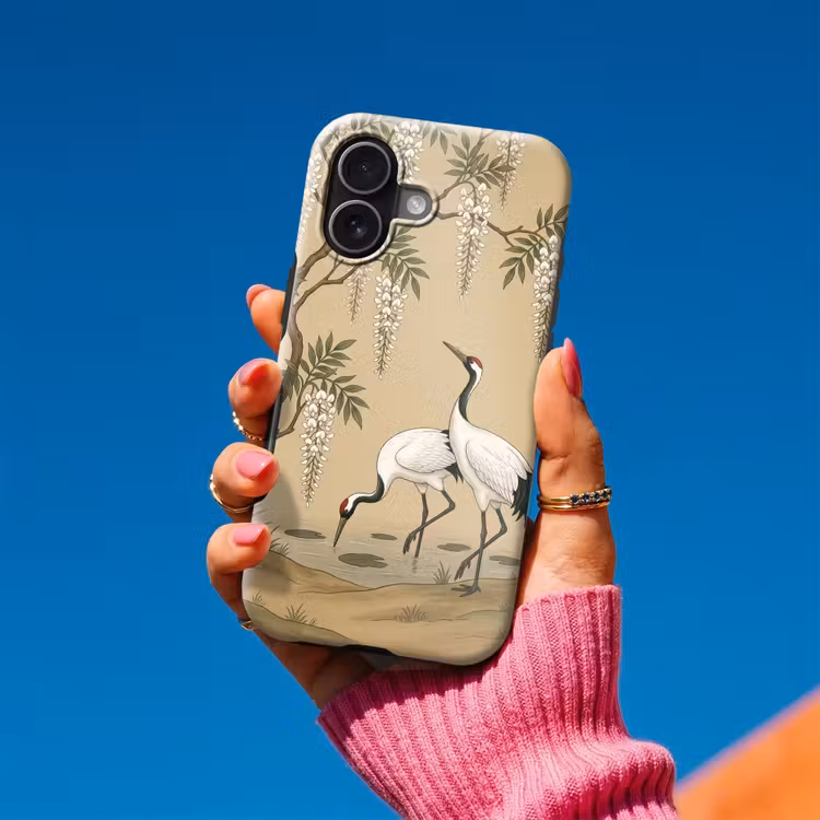 Kraanvogels - Water - Beige Toughcase MagSafe Apple iPhone 17 klein -Sfeer1V