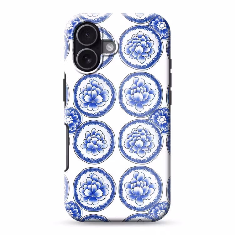 Cirkels - Bloemen - Blauw Toughcase MagSafe Apple iPhone 17 klein 1017 -3d
