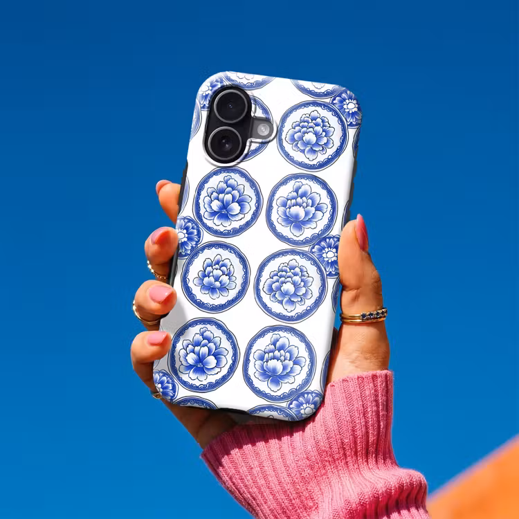 Cirkels - Bloemen - Blauw Toughcase MagSafe Apple iPhone 17 klein 1017 -Sfeer1V