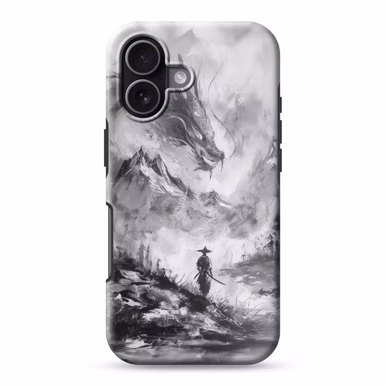 Krijger - Draak - Grijs Toughcase MagSafe Apple iPhone 17 klein -3d