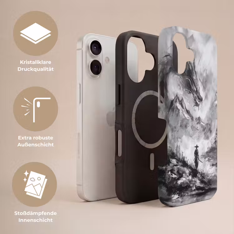Krijger - Draak - Grijs Toughcase MagSafe Apple iPhone 17 klein -USP_Lagen_DE