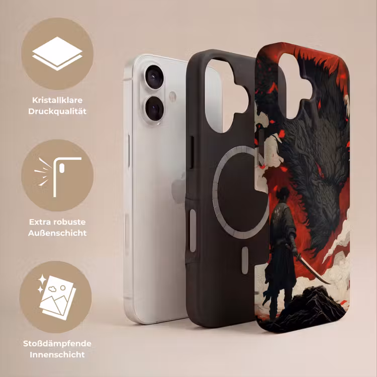 Krijger - Draak - Zwart - Rood - Rook Toughcase MagSafe Apple iPhone 17 klein -USP_Lagen_DE