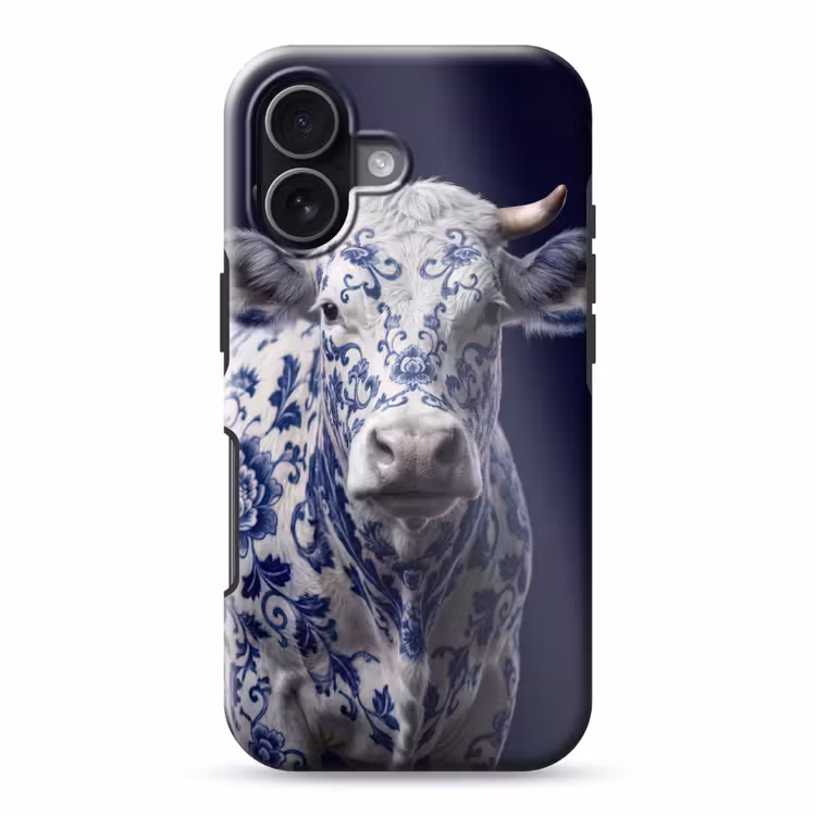 Koe - Delfts - Blauw - Artistiek Toughcase MagSafe Apple iPhone 17 klein -3d