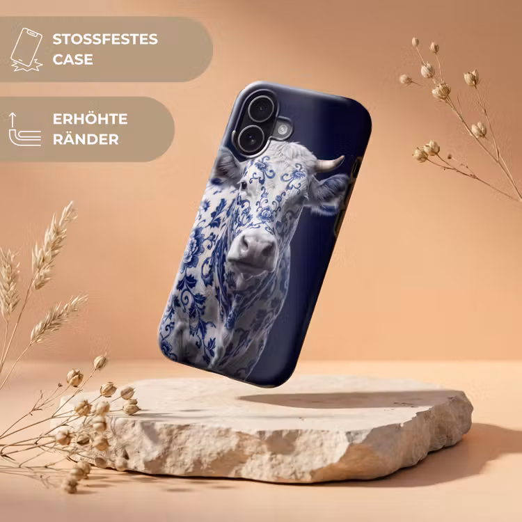 Koe - Delfts - Blauw - Artistiek Toughcase MagSafe Apple iPhone 17 klein -USP_RandenV_DE