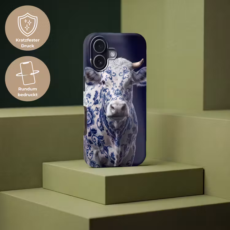 Koe - Delfts - Blauw - Artistiek Toughcase MagSafe Apple iPhone 17 klein -USP_PrintM_DE