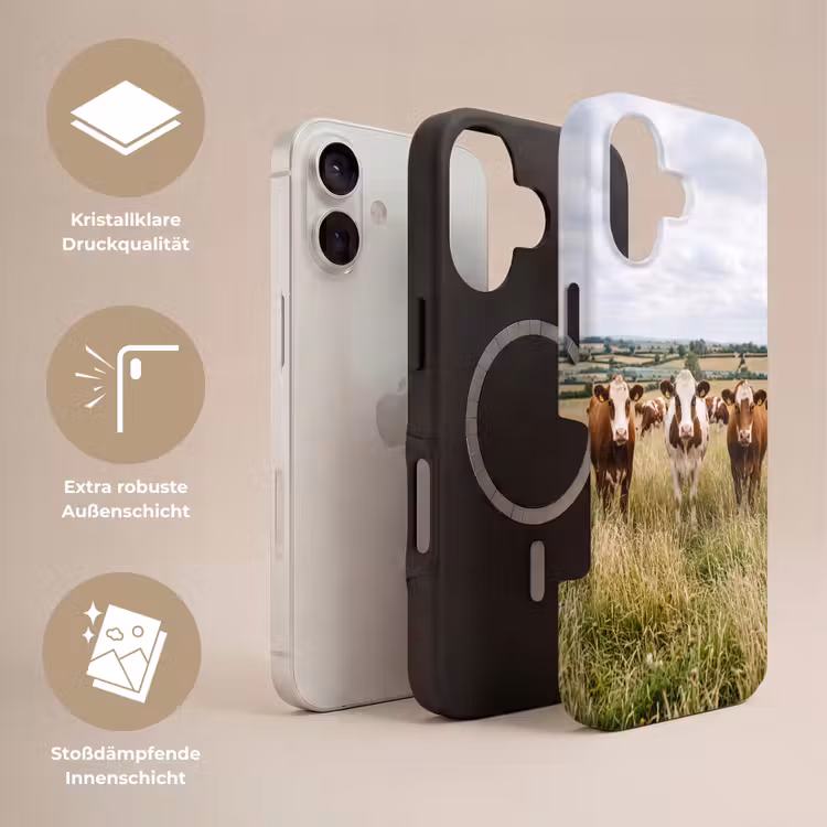 Koeien - Portret - Weide - Boerderij - Nieuwsgierig Toughcase MagSafe Apple iPhone 17 klein -USP_Lagen_DE