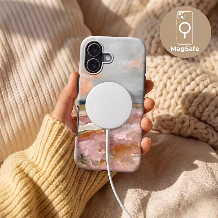 Landschap - Rivier - Abstract - Roze - Groen Toughcase MagSafe Apple iPhone 17 klein -USP_MagsafeV
