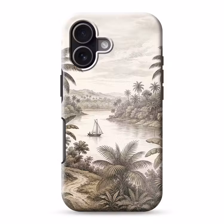 Landschap - Rivier - Boot - Tropisch - Vintage Toughcase MagSafe Apple iPhone 17 klein -3d